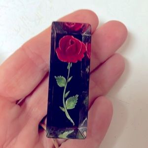 Vintage Clear Lucite Rose Reverse Carved Encased Brooch Pin